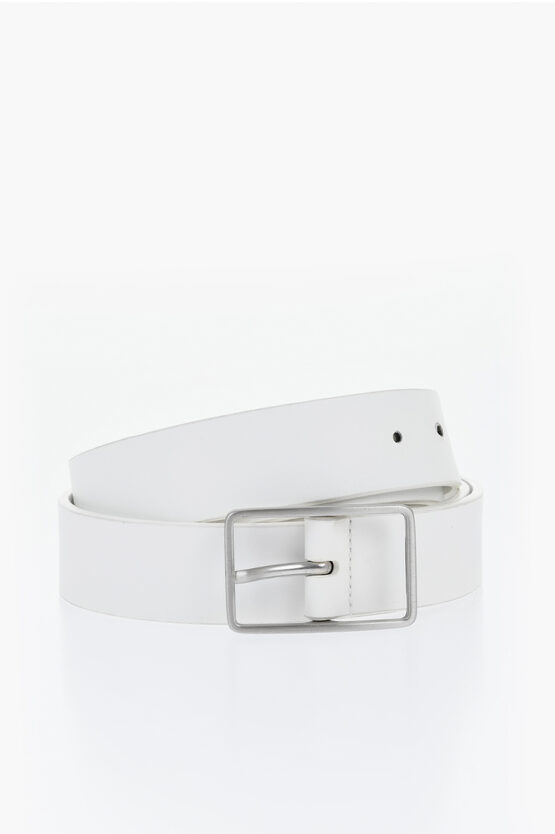Corneliani Solid Color Leather Belt With Silver-tone Buckle 30mm In White