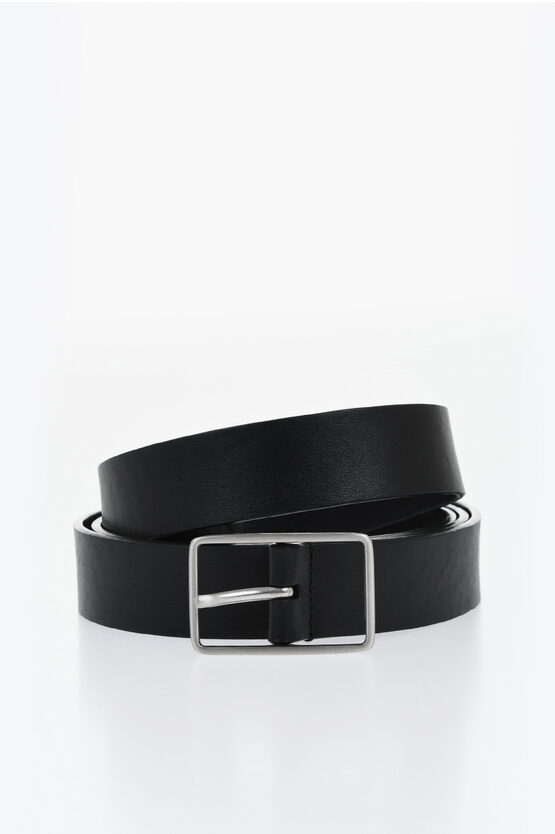 Corneliani Solid Color Leather Belt With Silver-tone Buckle 30mm In Black