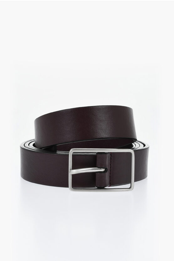 Corneliani Solid Color Leather Belt With Silver-tone Buckle 30mm In Black