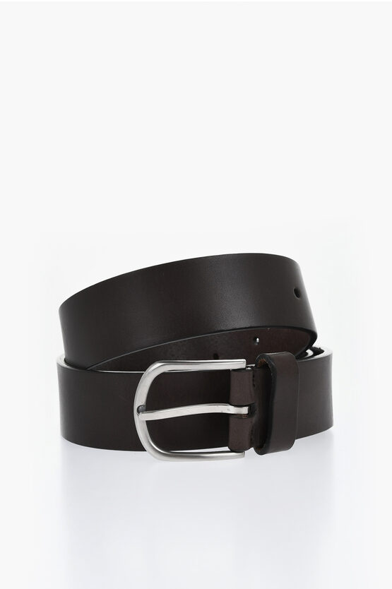 Corneliani Solid Color Leather Belt With Silver-tone Buckle 35mm In Black