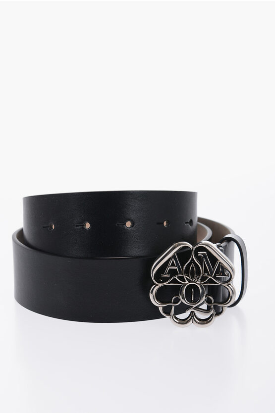 Shop Alexander Mcqueen Solid Color Leather Belt With Silver-tone Buckle 40mm