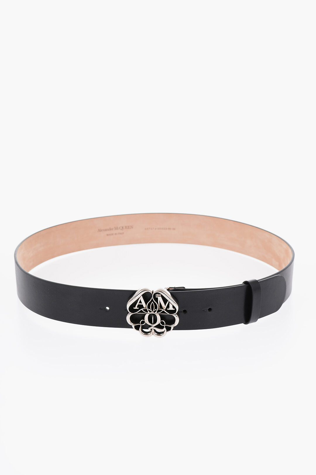 Alexander McQueen Solid Color Leather Belt with Silver-Tone Buckle