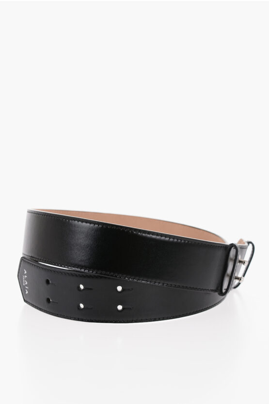 Alaïa Solid Color Leather Belt Without Buckle 40mm In Black