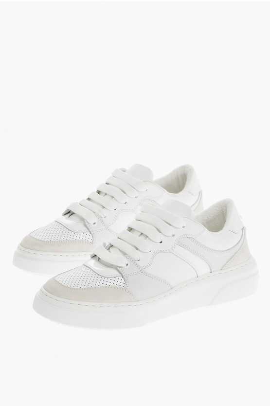 Dsquared2 Solid Colour Leather Bumper Low-top Trainers In White