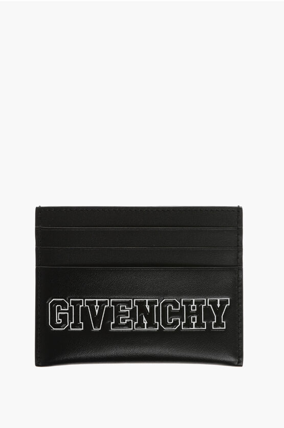 Shop Givenchy Solid Color Leather Card Holder With Contrasting Logo