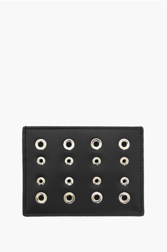 Neil Barrett Solid Color Leather Card Holder With Eyelets In Brown