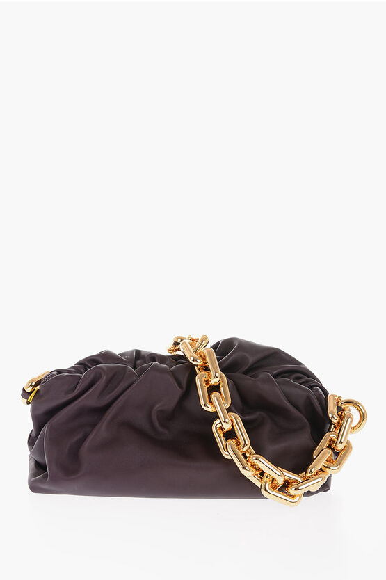 Bottega Veneta Solid Colour Leather Clutch With Removable Golden Chain In Purple