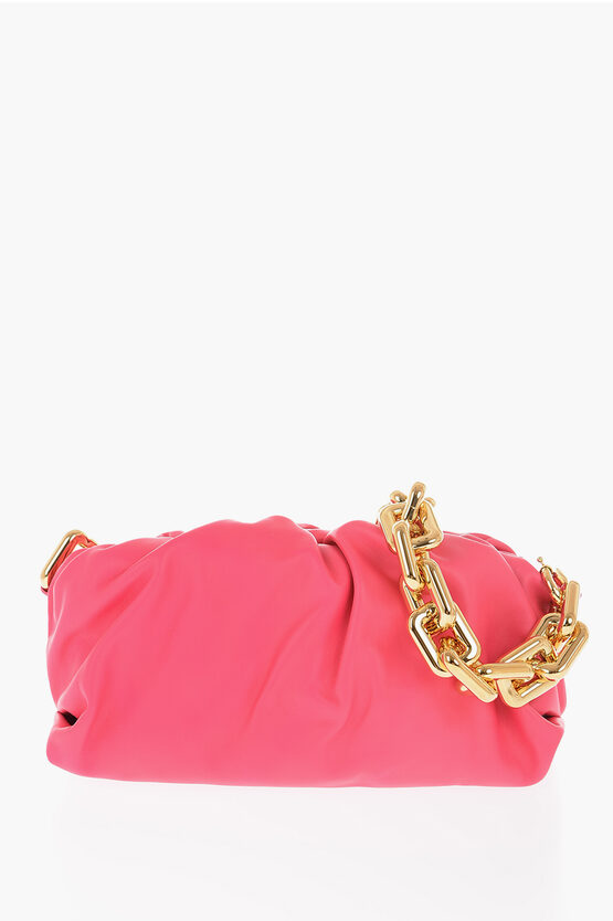Bottega Veneta Solid Color Leather Clutch With Removable Golden Chain In Pink