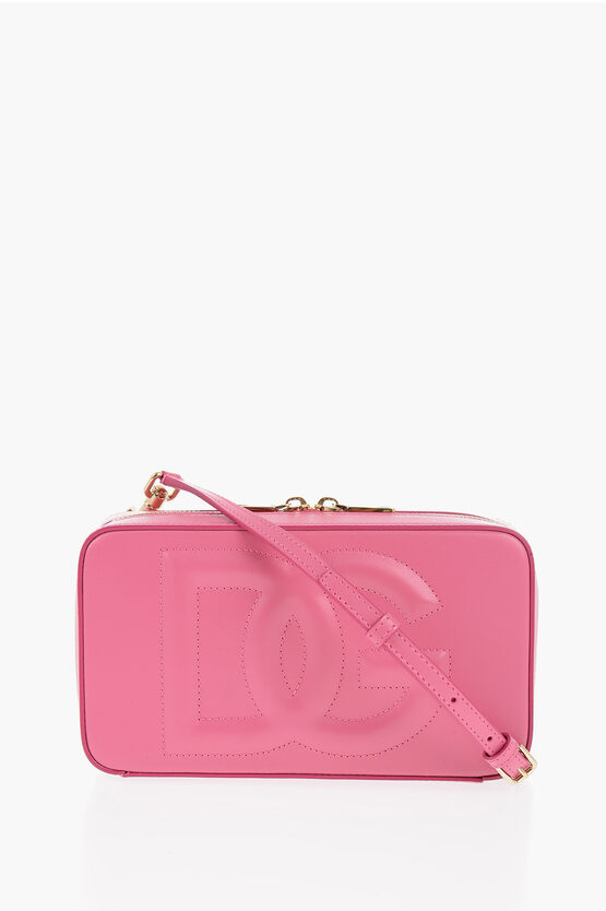 Dolce & Gabbana Solid Color Leather Crossbody Bag With Embossed Monogram In Pink