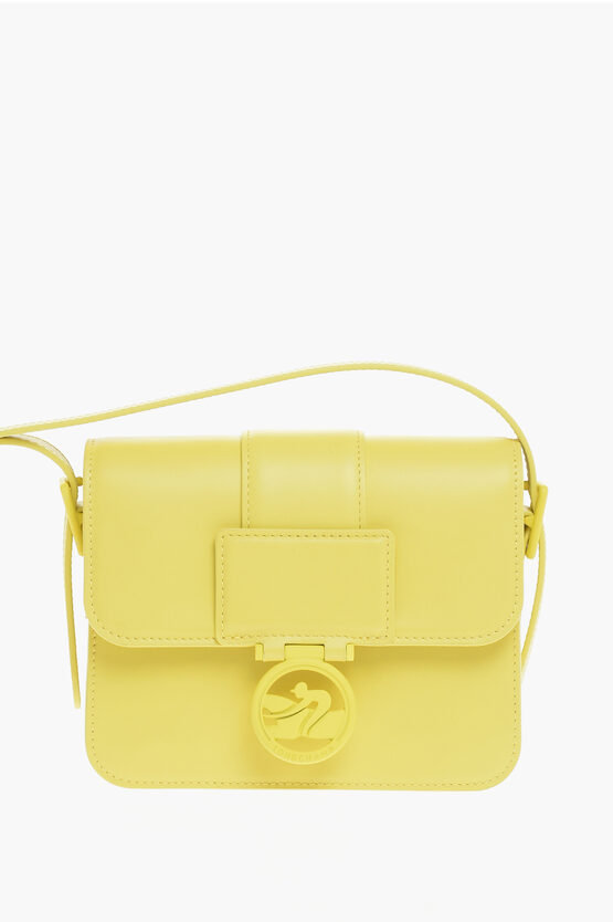 Longchamp Solid Colour Leather Crossbody Bag In Yellow