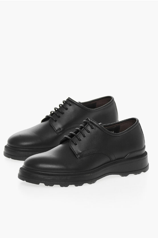 Woolrich Solid Color Leather Derby Shoes In Black