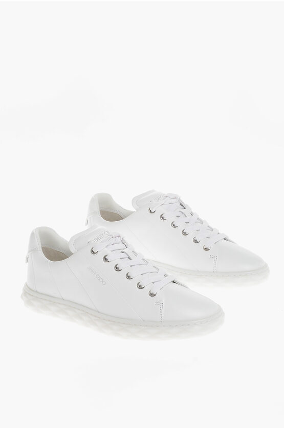 Shop Jimmy Choo Solid Color Leather Diamond Light Low Top Sneakers