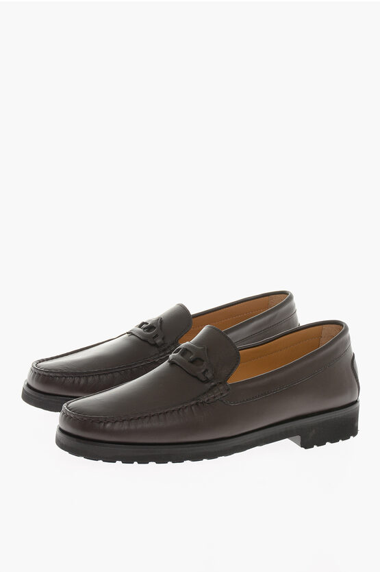 Shop Testoni Solid Color Leather Gargano Penny Loafers