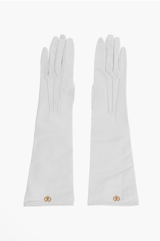 Dsquared2 Solid Color Leather Gauntlet Gloves With Golden Detail
