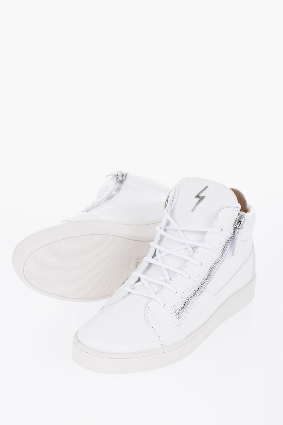 Giuseppe Zanotti Solid Color Leather High Top Sneakers with Silver Tone Detail men Glamood Outlet