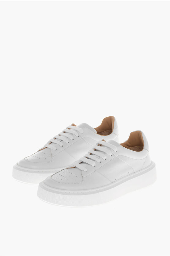 Shop Testoni Solid Color Leather Jeanne Low Top Sneakers