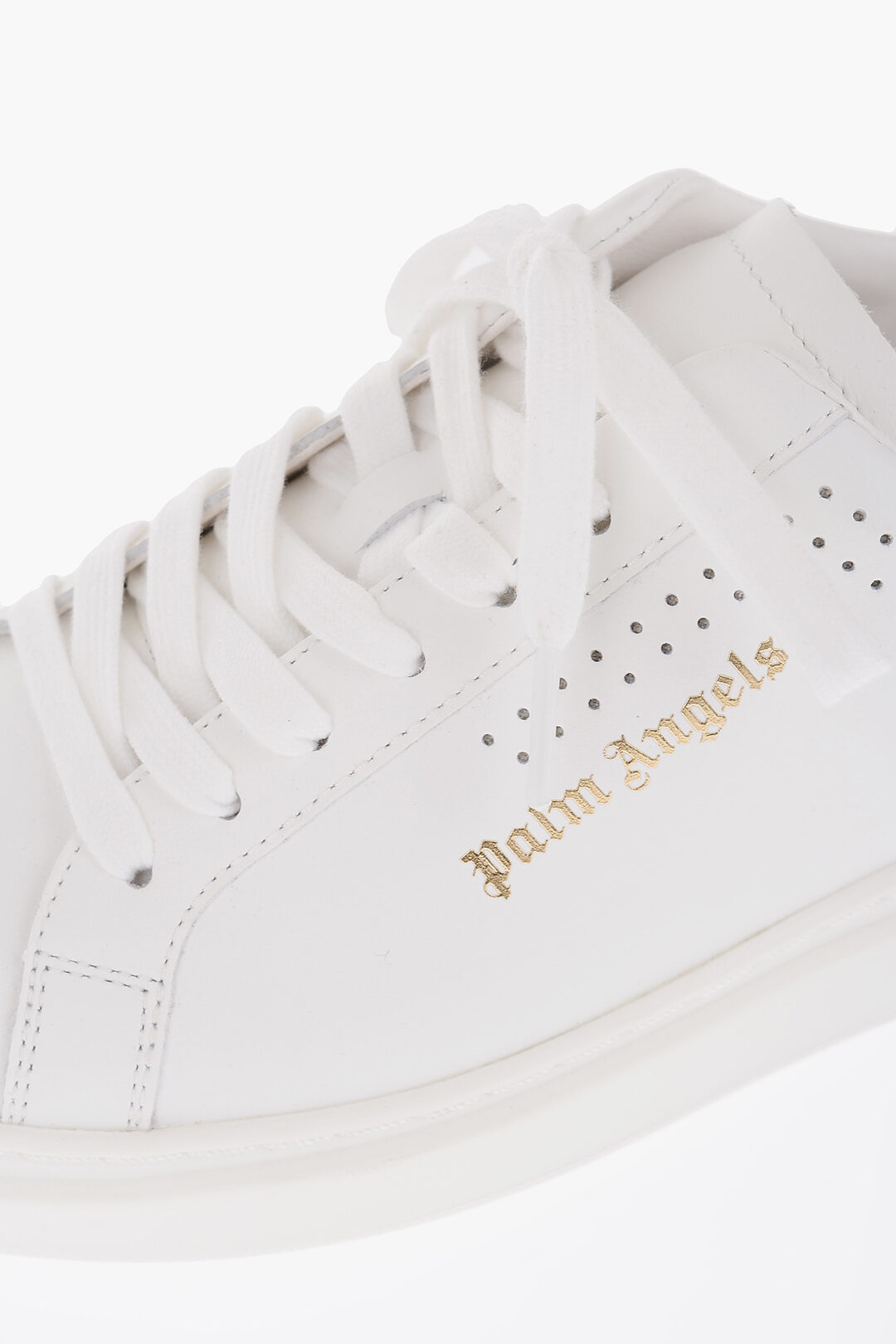 Palm Angels Solid Color Leather Low-Top Sneakers with Golden Logo