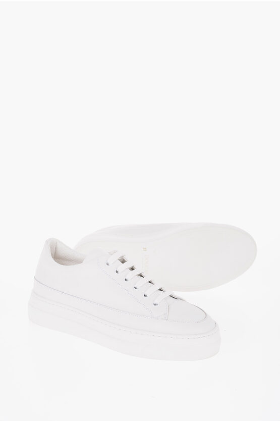 Doucal's Solid Color Leather Low-top Sneakers In White