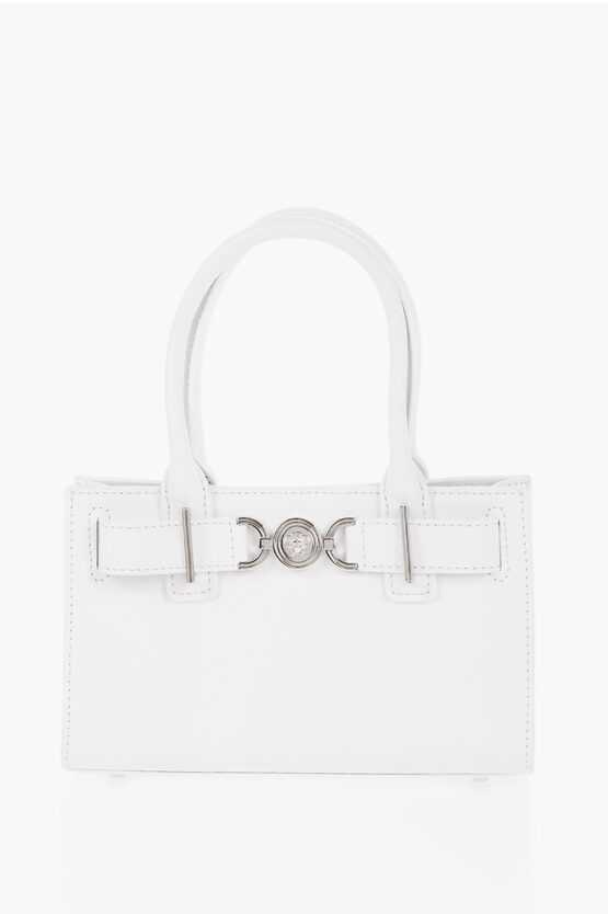 Shop Versace Solid Color Leather Medusa'95 Tote Bag With Silver-tone Hard