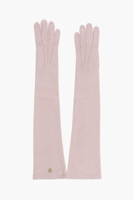 Dsquared2 Solid Color Leather Opera Gloves With Golden Detail