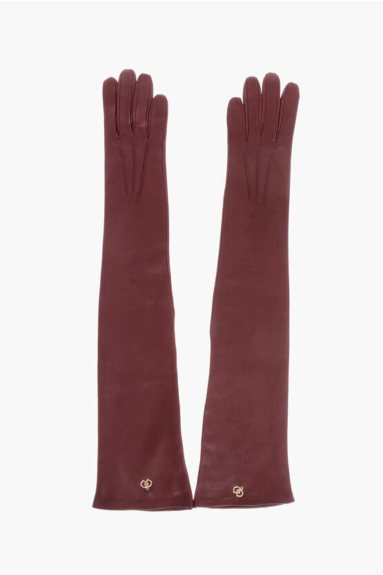 Dsquared2 Solid Color Leather Opera Gloves With Golden Detail