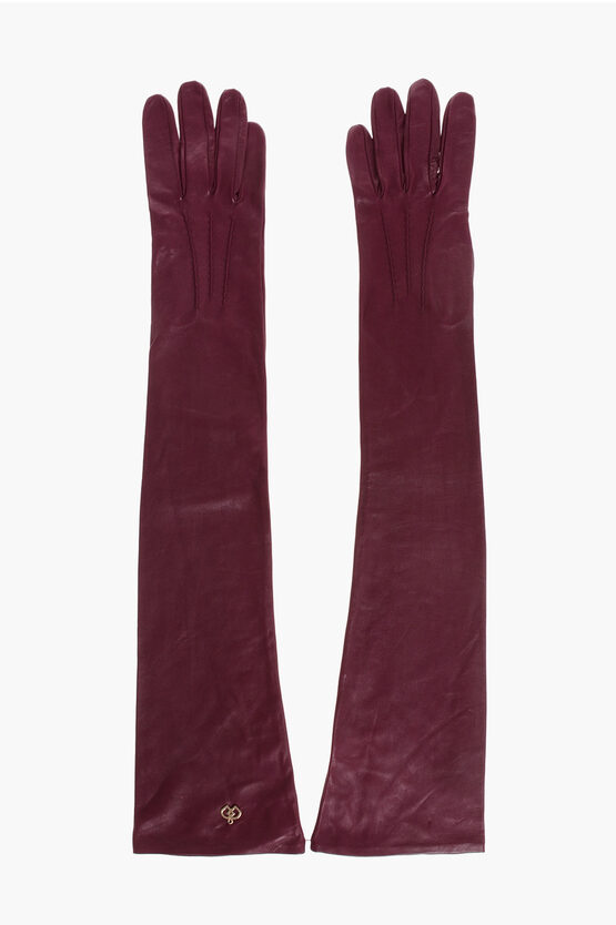 Dsquared2 Solid Color Leather Opera Gloves With Golden Detail