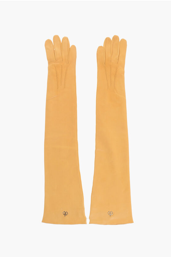 Dsquared2 Solid Color Leather Opera Gloves With Golden Detail