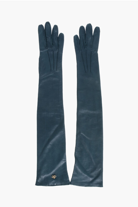Dsquared2 Solid Color Leather Opera Gloves With Golden Detail