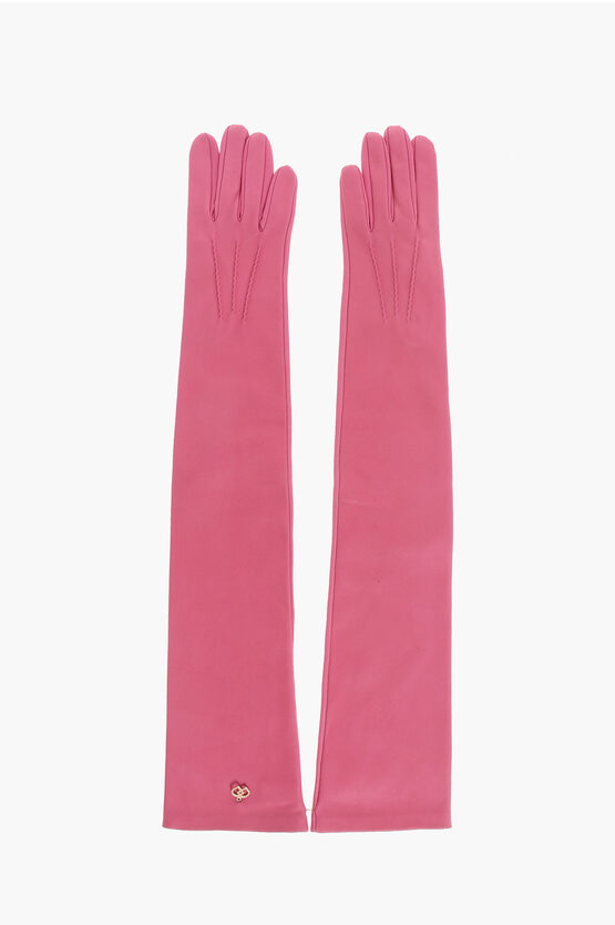 Dsquared2 Solid Color Leather Opera Gloves With Golden Detail