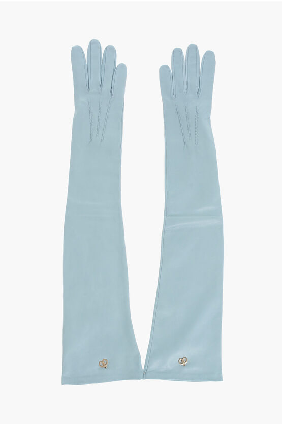 Dsquared2 Solid Color Leather Opera Gloves With Golden Detail