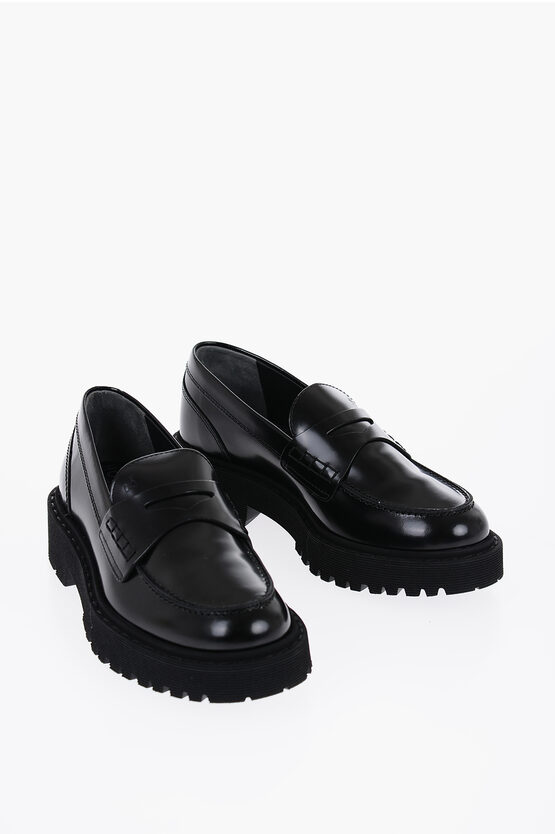 Shop Hogan Solid Color Leather Penny Loafers