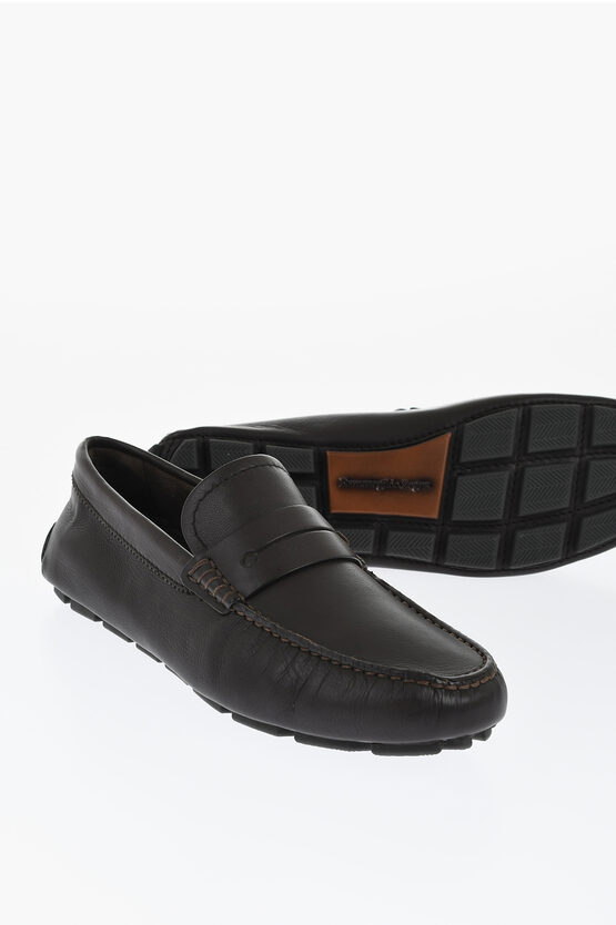 Ermenegildo Zegna Solid Color Leather Penny Loafers