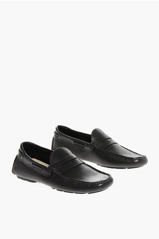 Corneliani Solid Color Leather Penny Loafers