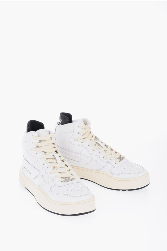 Diesel Solid Color Leather S-ukiyo High-top Sneakers In White