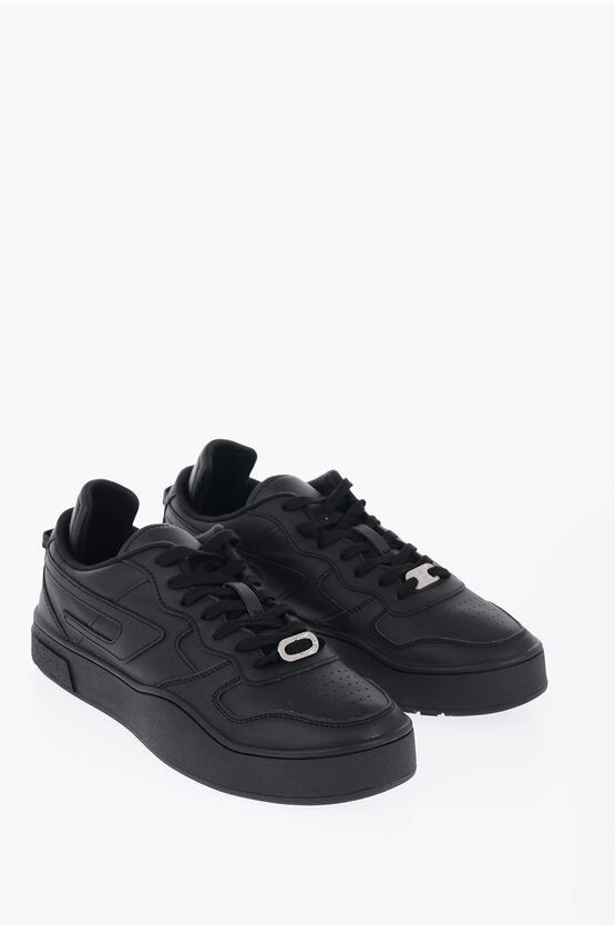 Diesel Solid Colour Leather S-ukiyo Low Top Trainers With Silver-ton