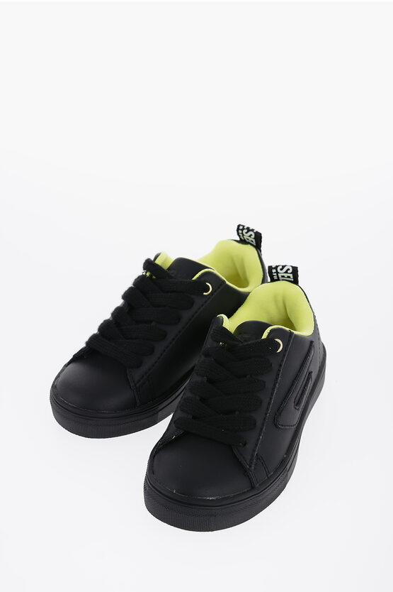 Shop Diesel Solid Color Leather S-vaneela Lc Low Top Sneakers With Fluo