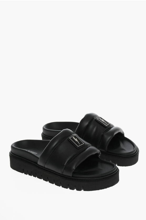 Neil Barrett Solid Colour Leather Sandals With Logo Plaque In Black