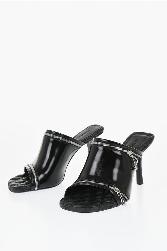 BURBERRY SOLID COLOR LEATHER SANDALS WITH ZIP DETAIL HEEL 10CM
