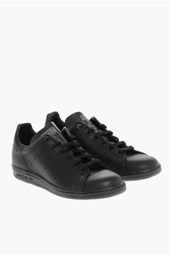 Adidas Originals Solid Color Leather Stan Smith Low-top Sneakers In Black
