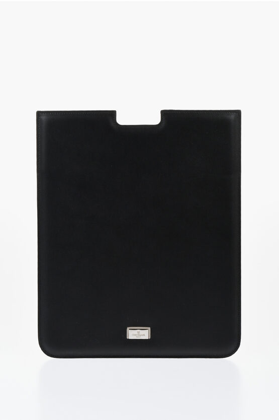 Corneliani Solid Color Leather Tablet Holder With Silver-tone Logo