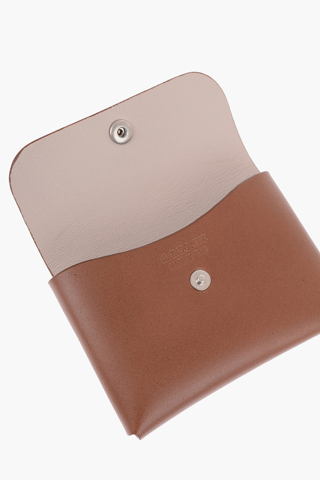 Solid Color Leather TITANO Card Holder with Silver-Tone Button