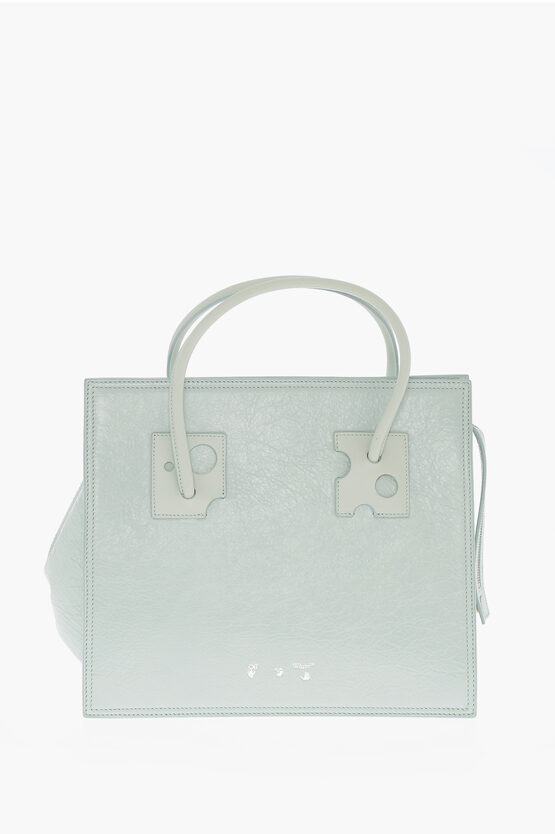 Shop Off-white Solid Color Leather Tote Bag