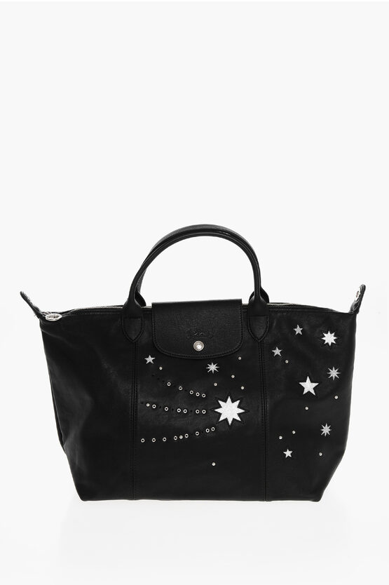 Longchamp Solid Color Leather Tote Bag