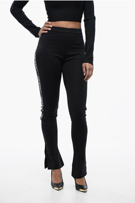 Off-white Solid Color Leggings With Side Logoed Band And Ankle Slit