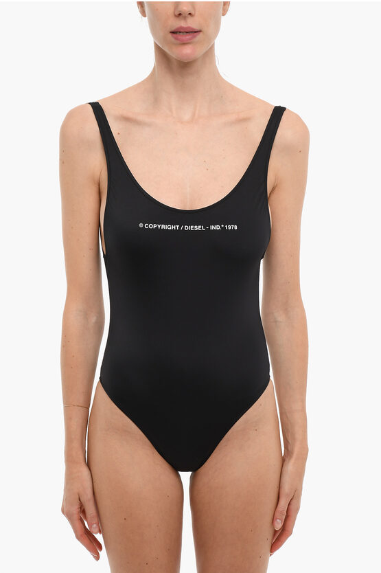 Diesel Solid Color Lia One-piece Swimsuit With Printed Contrasting In Black