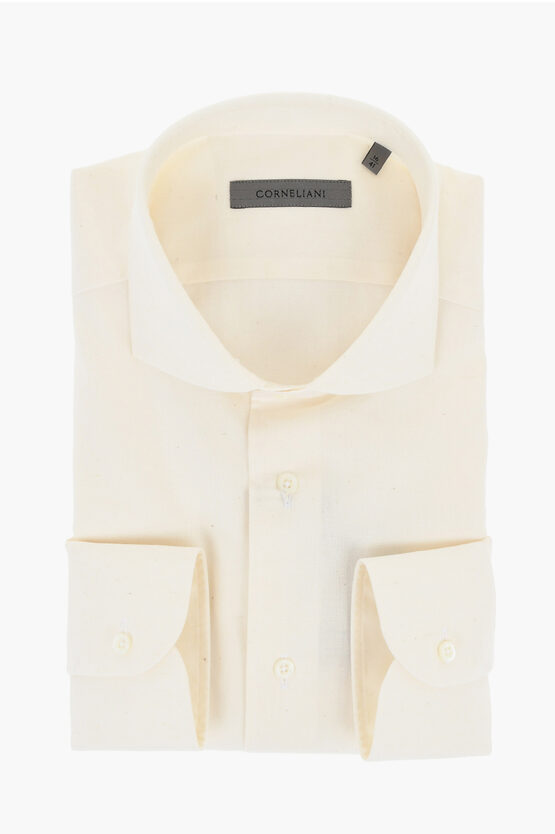 Corneliani Solid Color Lightweight Cotton Shirt With Spread Collar