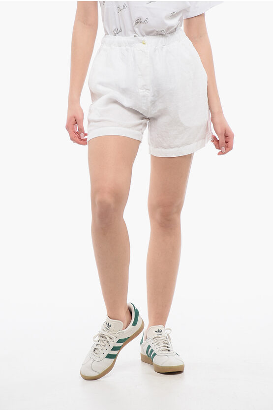 Finamore 1925 Solid Color Linen And Cotton Shorts With Elastic Waistband