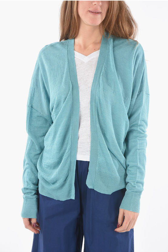 Woolrich Solid Color Linen Cardigan In Blue