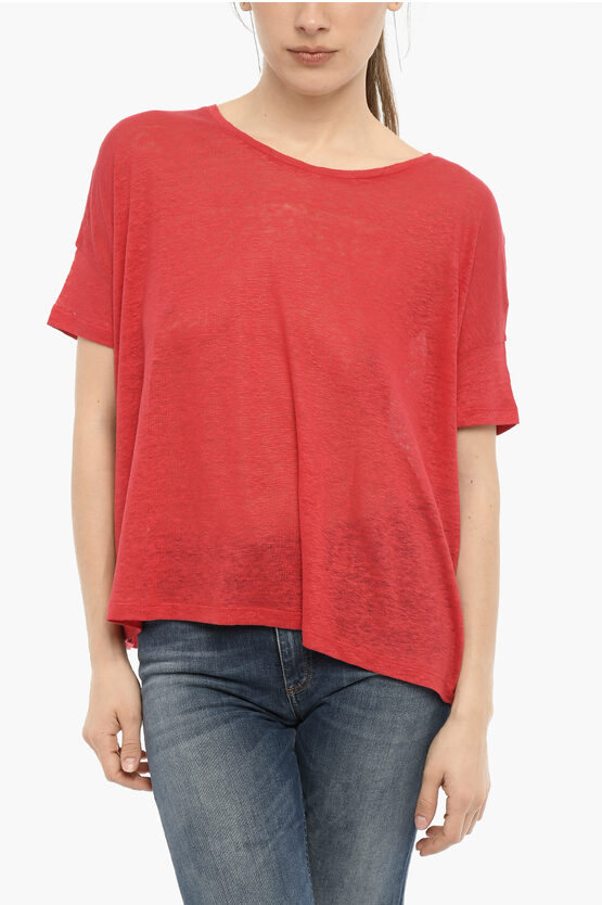 Woolrich Solid Colour Linen Crew-neck T-shirt In Red
