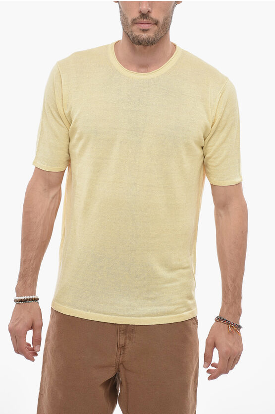 Shop Roberto Collina Solid Color Linen Crew-neck T-shirt